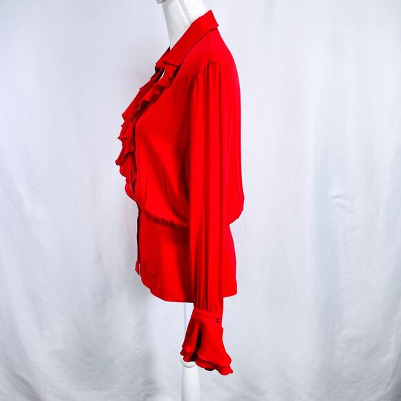 Vintage ESCADA Womens Silk Red Spanish ruffle Flare Long Sleeve Blouse 34 / S - Picture 14 of 16
